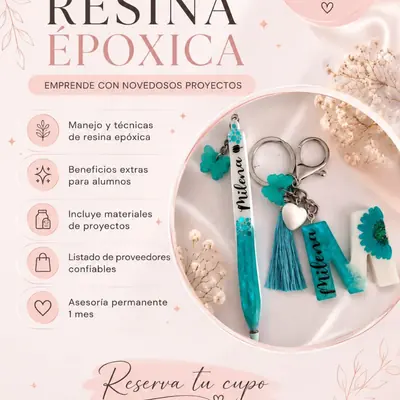 Pieza gráfica del taller de resina epóxica de Luz D'Arte, presencial teórico práctico de 6 horas